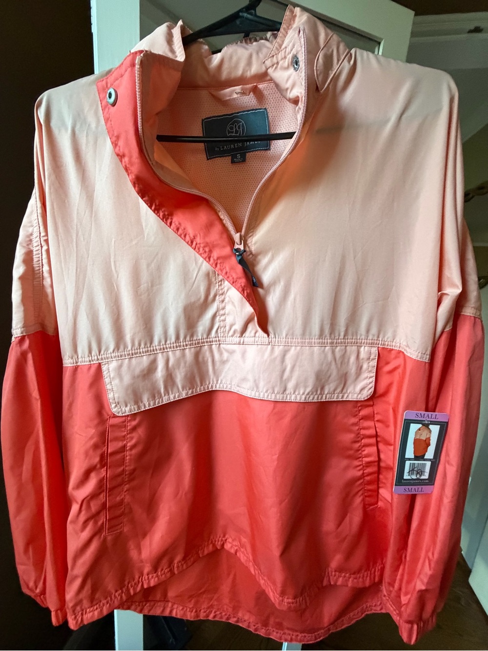 Lauren James Women's Two-Tone Coral Pullover Anorak Windbreaker Jacket, S